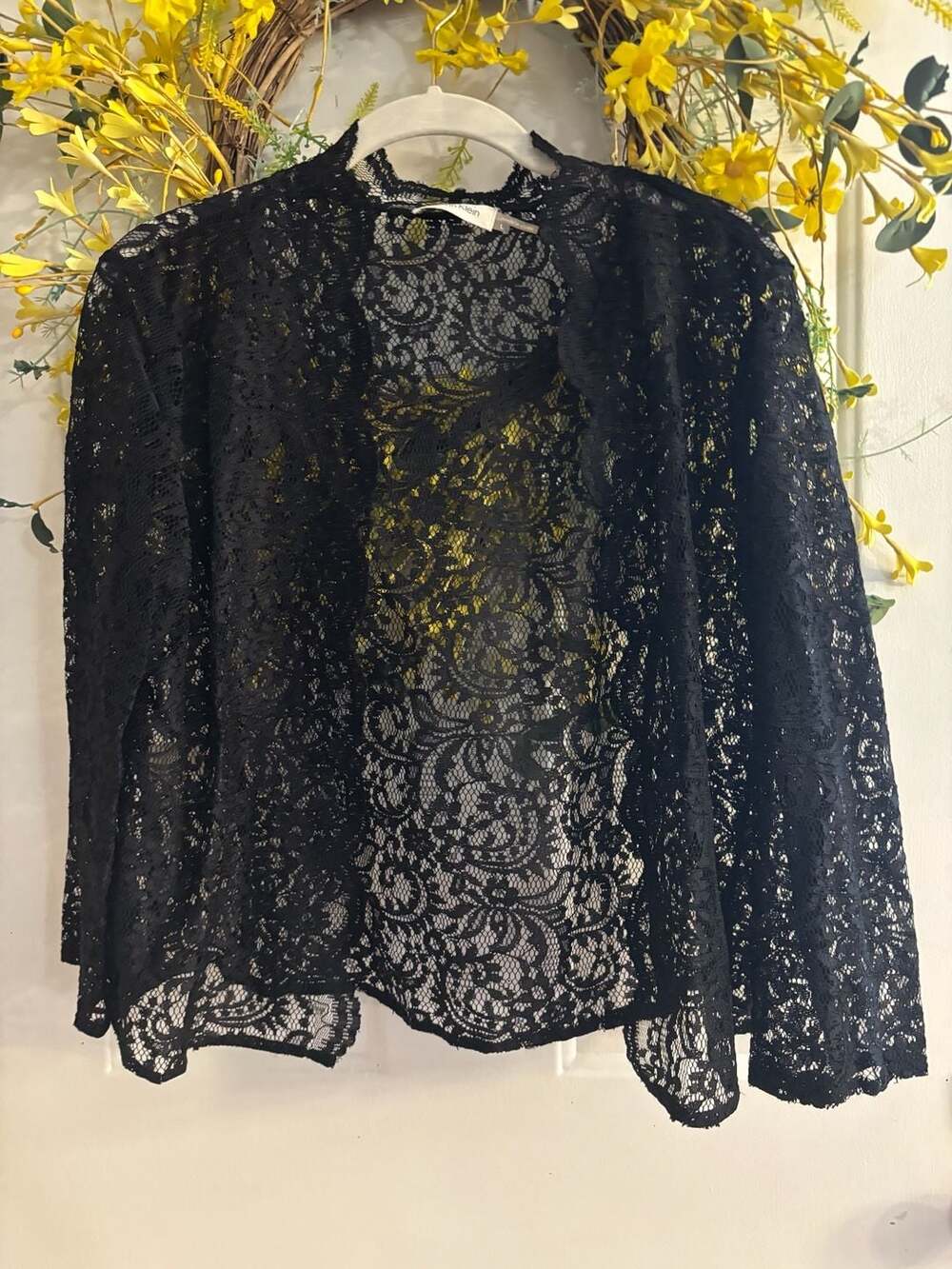Calvin Klein Women's Black Floral Lace Long Sleeve Topper Jacket
